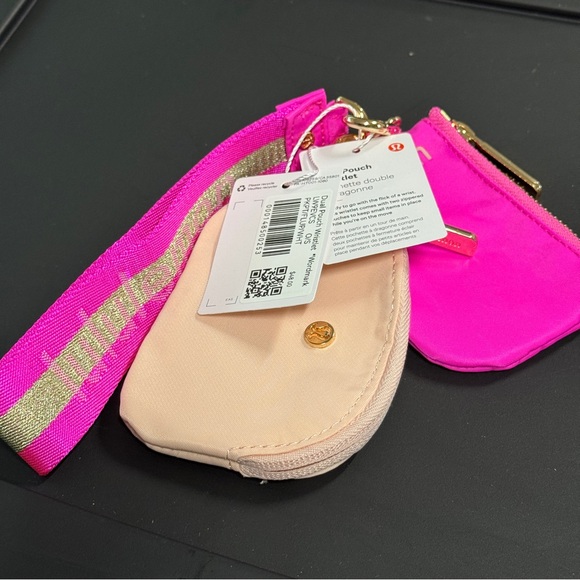 NWT Lululemon Dual Pouch Wristlet Wordmark Hot Pink Blush Hard To Find - Picture 1 of 10
